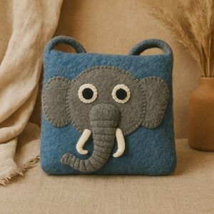 BNB 100% Wool Ellie Elephant Felt Crossbody Bag Blue Gray